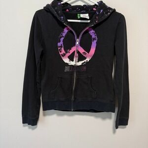 VTG Billabong Girls Peace Sign Full-Zip Hoodie Paint Splatter Youth M/Cropped XS